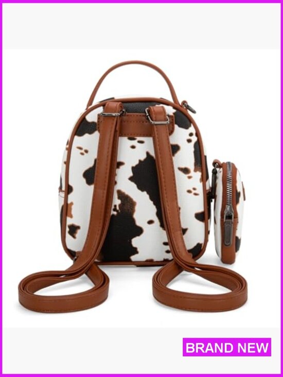 Mini Backpack Purse Vegan Leather Cow Print Western Style Daypack Lightweight main image 5